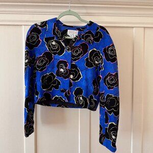 100% Silk 90s Vintage David Warren Abstract Floral Print Jacket SMALL